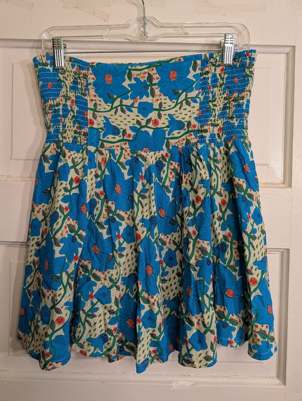 Natural Life Floral Smocked Mini Skirt Size M Blue Boho Cottagecore - Picture 2 of 8